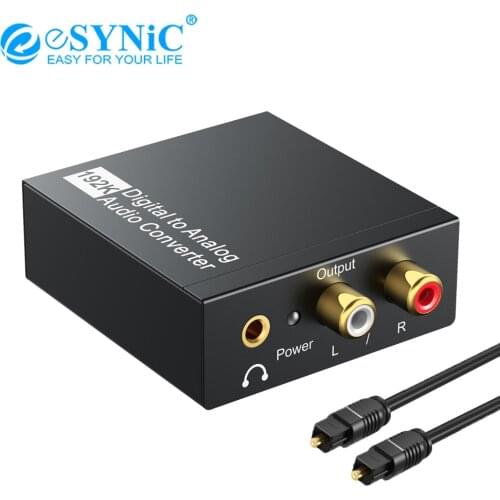 ESYNiC 192kHz DAC Audio Converter Digital To Analog Converter Coaxial Toslink To Analog Stereo L/R RCA 3.5mm Jack Audio Adapter