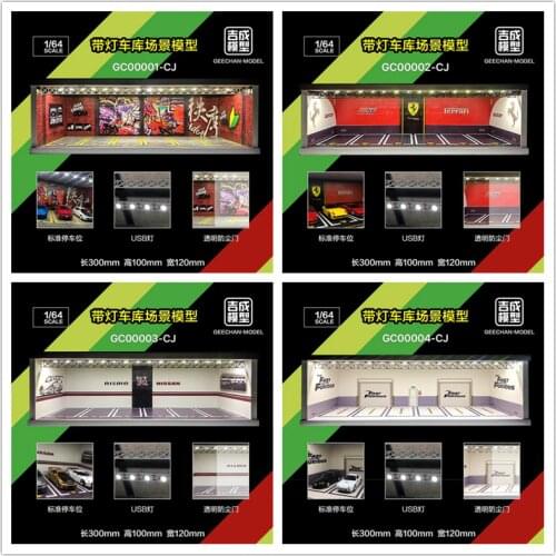 GEECHAN-MODEL 1:64 Scale Model Car Display Cabinet Bright Scene Parking Carport JDM Nissan Nismo Fast Furious AMG LBWK Lambo
