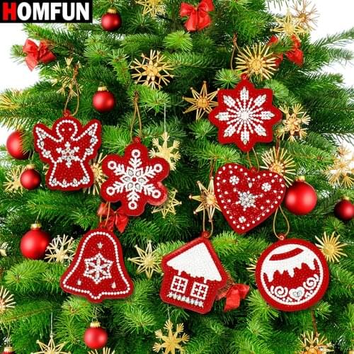 HOMFUN 10pcs DIY Diamond Painting Christmas Tree Pendant Drills Special Shape Diamond Embroidery Christmas Decorations for Home
