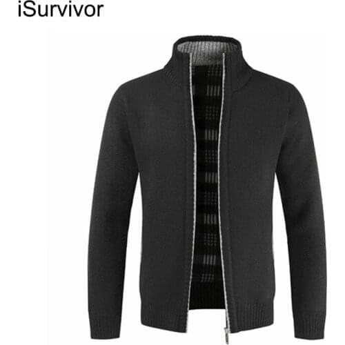 ISurivor 2021 Autumn Winter New Mens Jacket Slim Fit Stand Collar Zipper Jacket Men Solid Cotton Thick Warm Jacket Men