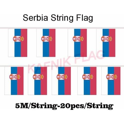 KAFNIK,5 meters 20 faces 14*21CM Serbia String Flag Banner Bar For Party Decoration/World Event Carnival Decor