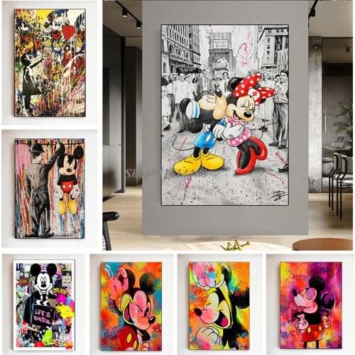 Canvas Painting Disney Anime Cartoon Mickey Mouse Lover Kissing Posters and Prints Wall Art Pictures for Kids Living Room Decor