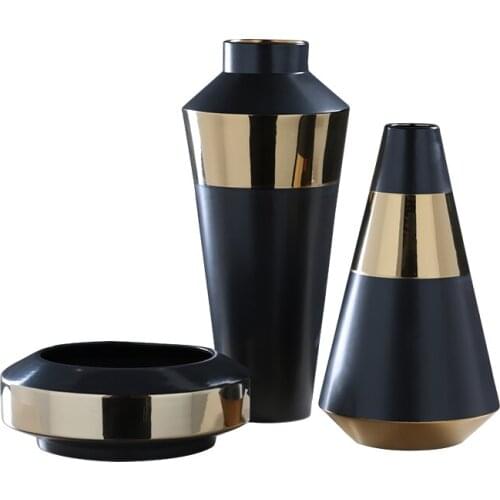 Ceramic Brass Vase Luxury Design Sample Flower Vase Home Decor Dark Grey Flower Plants Stem Vase