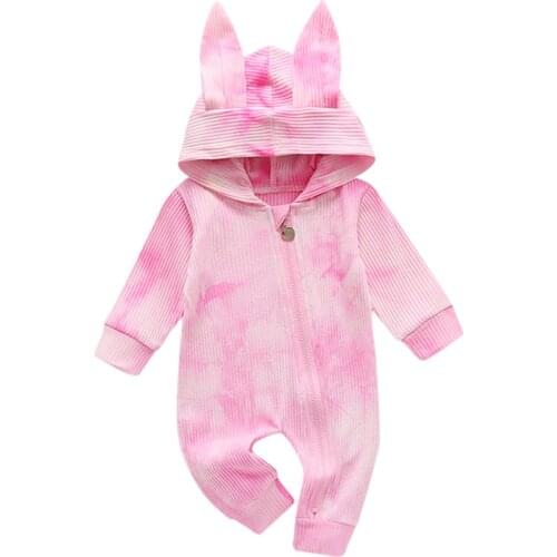 Newborn Baby Girls Boys Clothes Christmas Cartoon Tie-dye Print Romper Zipper Hooded Jumpsuit 3 6 12 18 24 Months ropa niña