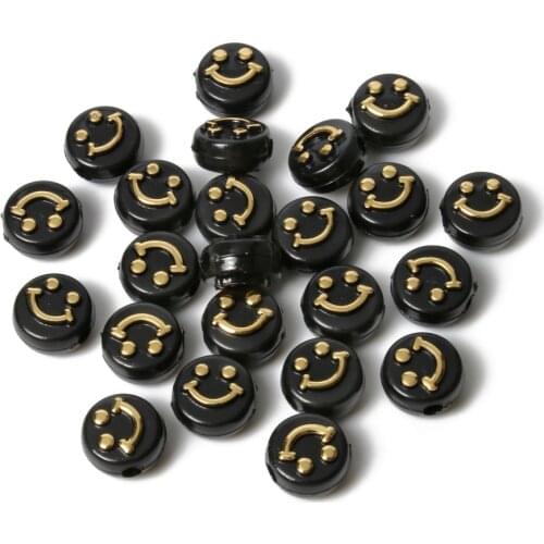 10x6mm Round Flat Black Gold Smiling Face Letter Acrylic Loose spacer Beads For Jewelry Making Diy Bracelet Necklace Accessories