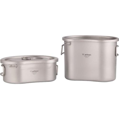 Tiartisan Lightweight Titanium Lunch Box Set 750ml and 380ml Capacity Thermal Compartment Lunch Box for Hiking and Camping