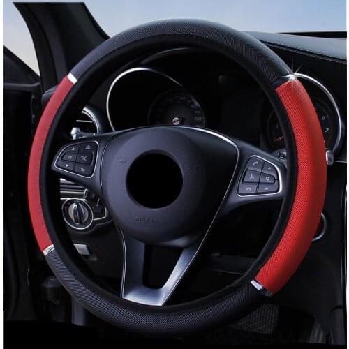 38CM Cheap Foamed Leather Car Steering Wheel Cover Without Inner Ring-dynamic Metal Cover For NISSAN KIA-RIO HYUNDAI-ix35 TOYOTA