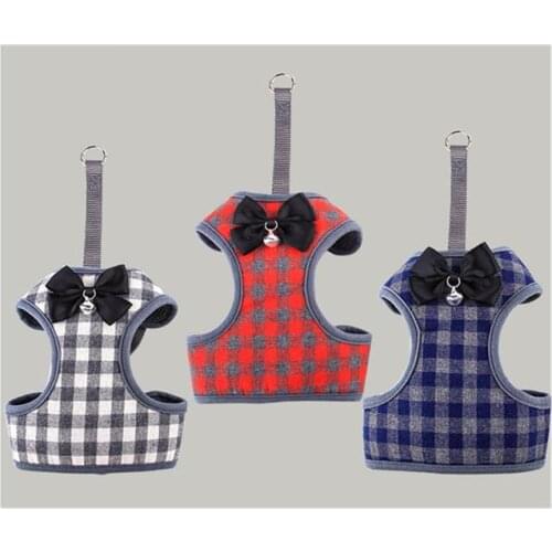 New Plaid Pet Leash Chest Strap Set Bell Tie Bow Cute Fashion Dog Chain Teddy Small Dog Leash Rope Dog Leash