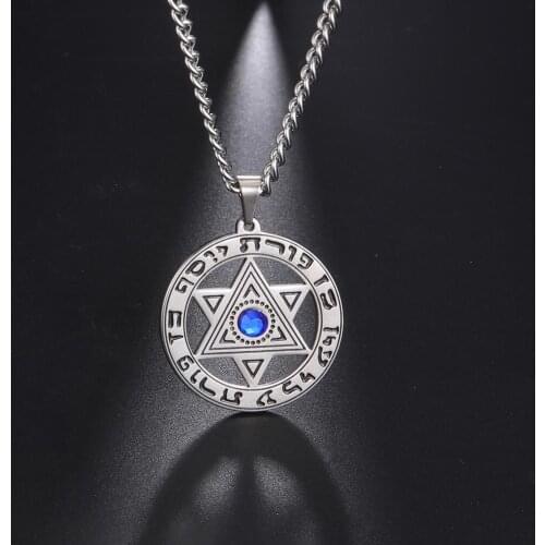 My Shape Star of David Crystal Pendant Necklace for Men Women Hebrew Talisman Amulet Supernature Stainless Steel Vintage Jewelry