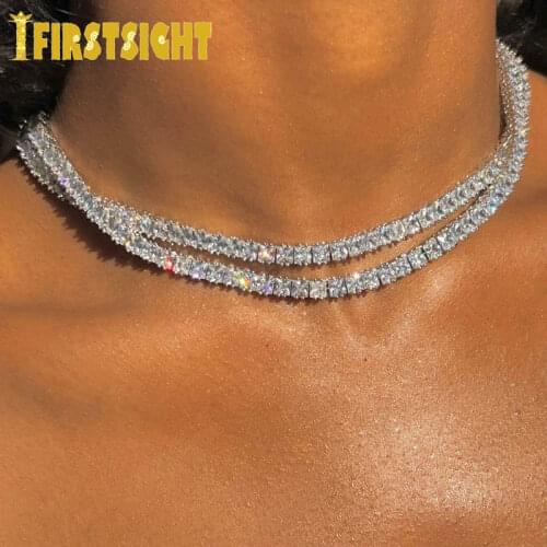 2020 New 5MM Iced Out Bling 5A Square CZ Tennis Chain Choker Hiphop Sparking Bling Cubic Zirconia Rock Necklace WomenJewelry