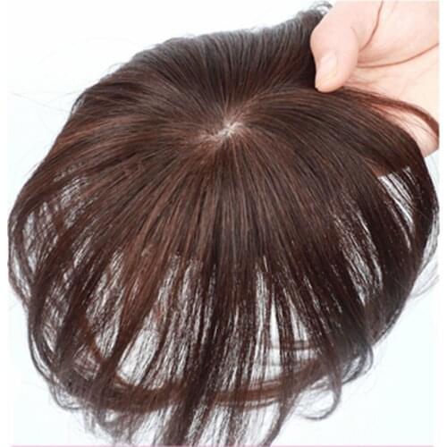 Halo Lady 9x9cm Human Hair Toupee For Men Hair Loss Clip Bangs Hair Piece Brazilian Straight Non-remy For Hair Volume Machine