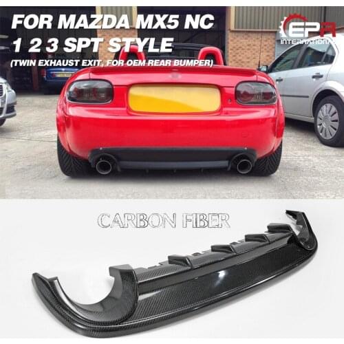 For Mazda MX5 Roadster Miata NC 1 2 3 SPT Style Carbon Fiber Rear Diffuser (Twin exhaust exit, for OEM bumper) Bumper Splitter