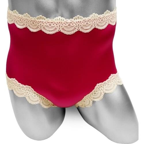 Silk-feel Sissy Lace Lingerie Briefs Underwear for Male Softy Shiny Fashion Coloe Gay Crossdressing Bikini Underpants