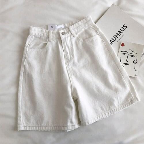Casual Summer Half Denim Shorts for Women High Waist Loose Pockets Female Straight Jeans Shorts 2021 Ladies Streetwear