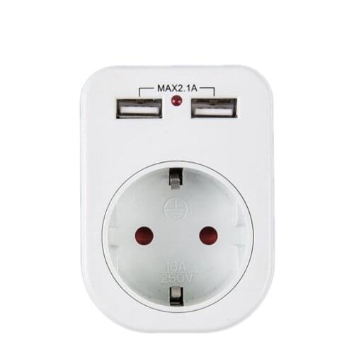 EU Standard Conversion Plug with Dual USB，Socket Extension 2 USB European Type Power Adapter Converter Extended Wireless Socket