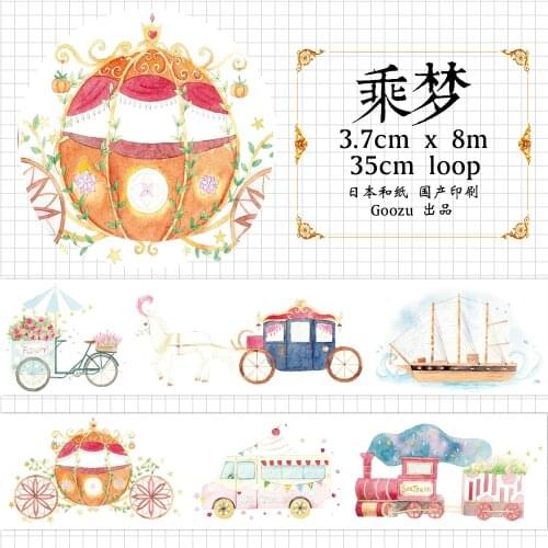 Fairy Tale Train Pumpkin Carriage Ship Washi Tape Ship Flower Bike Icecream Car DIY Decorative Masking Tape Scrapbooking Sticker