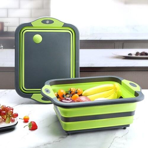 Foldable Chopping Cutting Board Fruits Vegetables Wash Drain Basket Silicone Storage Basket Kitchen Organizer Basin Dish Tub