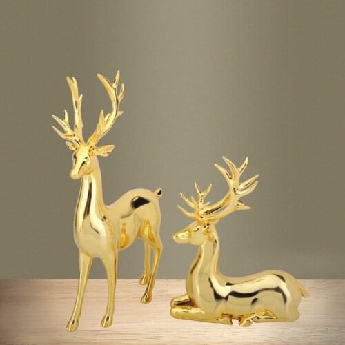 1SET GOLD RESIN DEER FIGURINE FAIRY GARDEN MINIATURE STATUE SCULPTURE ABSTRACT HOME LIVING ROOM DECOR MODERN DESKTOP CRAFTS