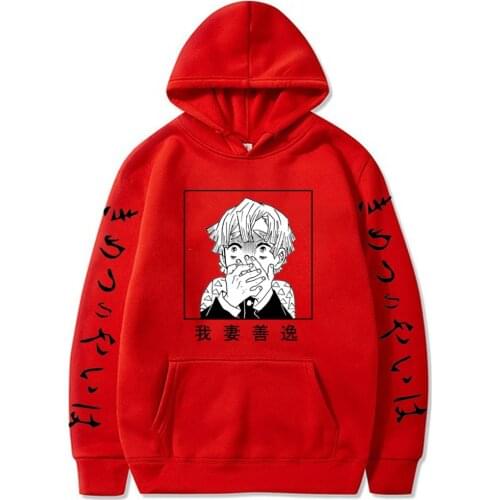 Demon Slayer Hoodies Cosplay Agatsuma Zenitsu Print Men Women Oversized Loose Pullovers Hooded Casual Solid Sweatshirt 2021 Top