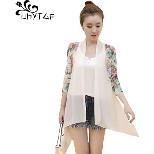 UHYTGF Female Summer Top Chiffon Sun Protection Clothing Thin Coat Casual Women Clothing Cardigan Shawl LoosePlus Size Jacket 72