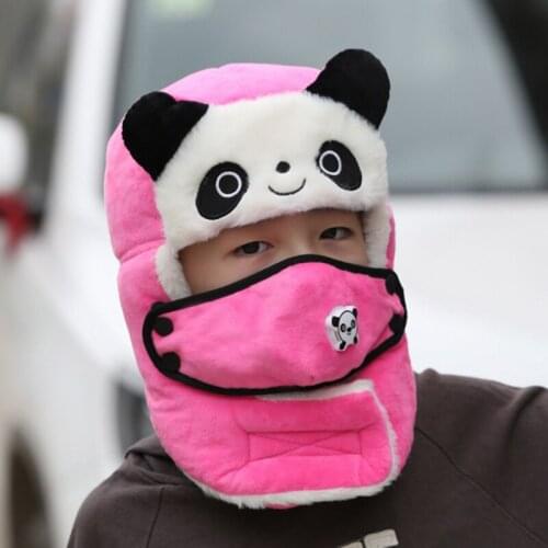Boys And Girls Plus Velvet Thick Earmuffs Winter Warm Cute Panda Earmuffs Fashion Street Mask Nose Protection Hat Warm Headwear