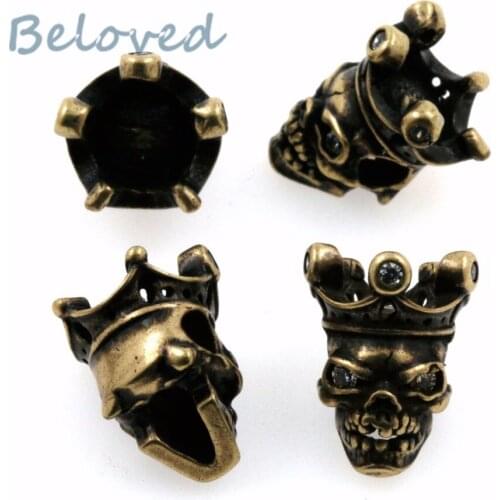 Vintage Micro Paved Clear Zirconia Head Skull Metal Charms Beads, Cubic CZ Mens Bracelet Making Spacer Beads, BG18221