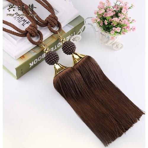 XWL 2Pcs Beads Curtain Tiebacks Hanging Belt Straps Ropes Tassel Fringe Curtain Accessories Brush Bind Buckle Clasp Tieback