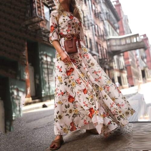 Women Vintage Floral Printing Long Dress Elegant O-Neck Long Sleeve Loose Party Dress Ladies A-Line Spring Autumn Dress Vestidos