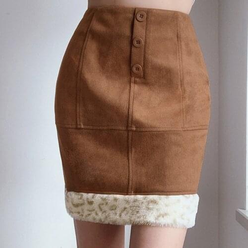 Spring Autumn Skirts Womens Stitching Contrast Color Furry Skirt High Waist Bag Hip Zipper A-Line Fashion Streetwear Mini Skirt
