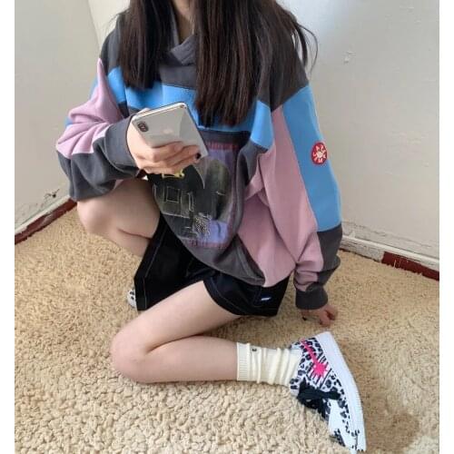 High Street Brand C.E Printing Patchwork Oversized Hoodie Womens Sweatshirt Hooded Sweatshirts Womens Clothing 2021 Kawaii Y2k