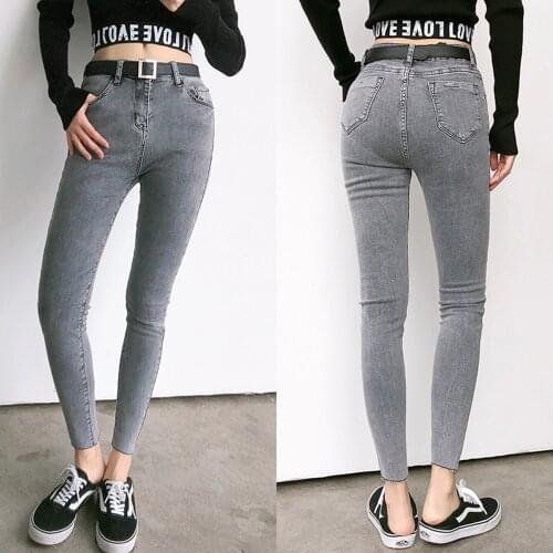 2020 Fall Winter fashion Womens High Waisted Jeans Woman Skinny Korean Washed Denim Pants Black Blue Stretch Slim Pencil Jean