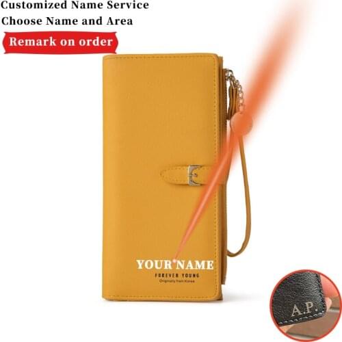 Engraving Name Women Wallets Fashion Long Leather Top Quality Card Holder Classic Female Purse Zipper Brand Wallet For Women