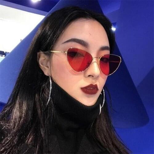 Cat Eye Women Sunglasses Tinted Color Lens Vintage Shaped Sun Glasses Men Women Eyewear 70s Luxe Red Female Sunglasses UV400