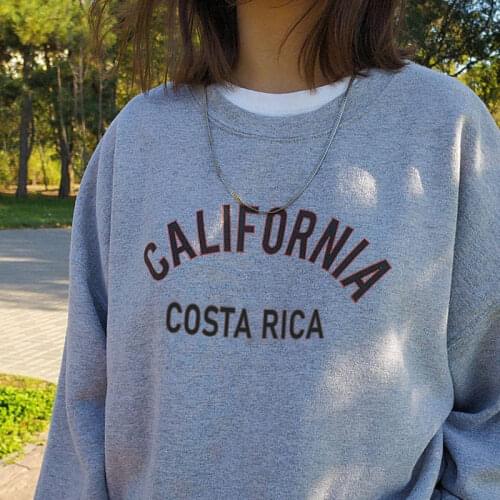 B-TOTO American Retro Light Gray Letter Sweater Womens Capless Ins Tide Round Neck Top 2021 Fashion