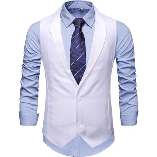 White Patchwork Shawl Lapel Tuxedo Vest Men 2020 Brand Slim Fit Wedding Party Groom Waistcoat Men Sleeveless Dress Vests Male