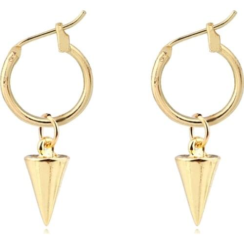 1Pair European Simple New Punk Small Cone Hoop Earrings With Pendant Gold Metal Color Cool Circle TriangleFor Women JewelryE749