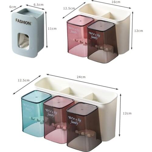 10pcs/lot 2/3 Cups Toothbrush Holder Detached Toothpaste Manual Dispenser Cups Supporter Makeup Storage Box Rack Organizer
