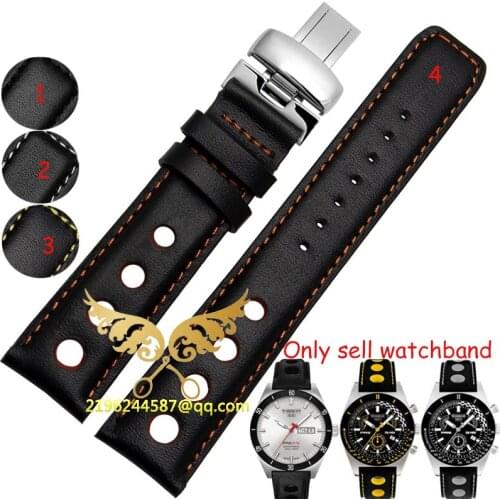 2016 Hot Sale 20mm Fashion Leather Watch Strap , High Quality Watch Band Black Orange line Free Shipping