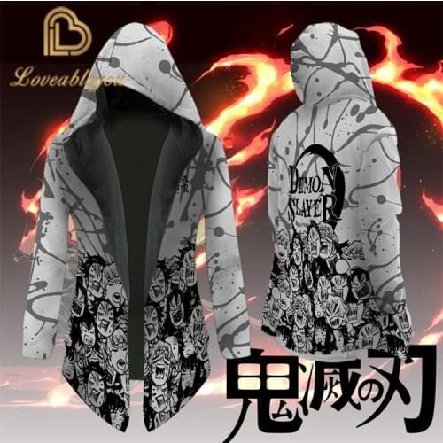 2020 New Arrival Demon Slayer Tanjiro Janpanese Anime Costume Kimetsu No Cosplay Kimono Overcoat Winter Cloak Coat