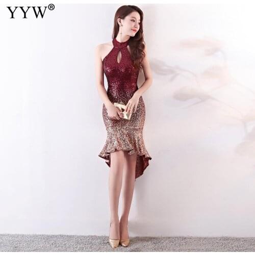 2020 Woman Vintage Sexy Evening Dress Female Sleeveless Bling Sequin Short Formal Party Dresses Femininos Vestidos