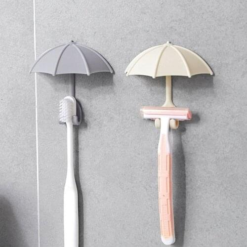 3pcs Umbrella Toothbrush Holder Shaver Keys Hook Cute Wall-mounted Bathroom Storage Rack