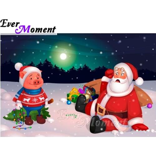 Ever Moment Diamond Painting Picture Of Rhinestone Scared Santa Claus Pig Full Square Drill Diamond Embroidery Home ASF1973