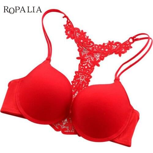 ROPALIA Push Up Bra Sexy Lace Women Underwear Front Closure Hollow Back Bralette Lady Underwear Size 75-85B