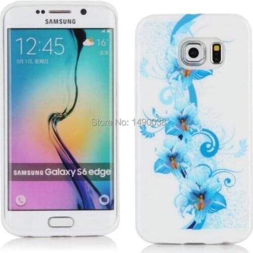 1 Piece Blue Flower Silicon Case For Samsunug Galaxy S6 Edge G9250 Phone Case Soft Protective Shell Free