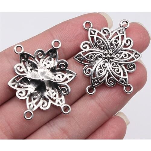 Tristana 8pcs 33x31mm Antique Silver Color Body Chain Flower Porous Connector For Jewelry Making DIY Jewelry Findings