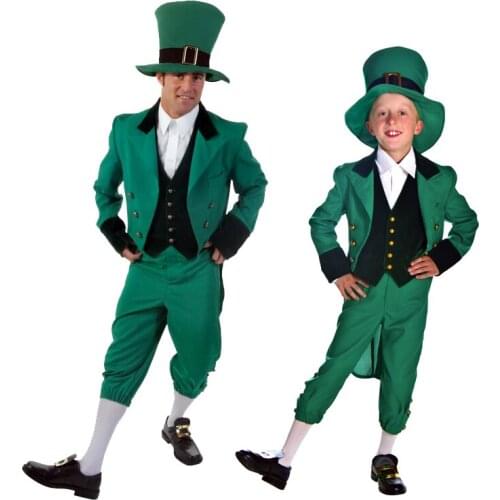 Kids Cosplay Costume Children Adult Green Elf Costume Halloween Party Ireland Goblin Costumes Outfit Fancy Cosplay Uniform
