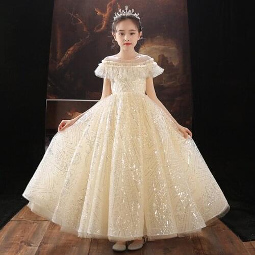 Children Kids luxury Elegant Birthday Wedding Party Formal Wear Princess Fluffy Dress Model Catwalk First Communication Dress
