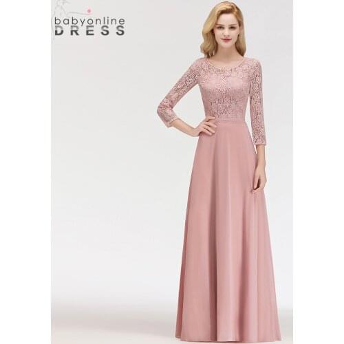 Elegant Three Quarter Sleeve Lace Mother Of The Bride Dresses Modest Chiffon Long Wedding Party Dresses Vestido De Madrinha