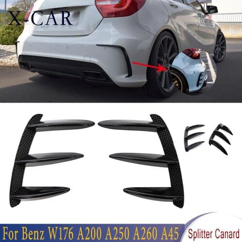 X-CAR 1Pair Car Black Carbon PatternRear Bumper Splitter Spoilers Canard For Mercedes For Benz W176 A200 A250 A260 A45 For AMG