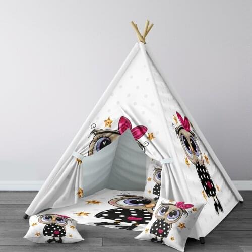 Play Tent for Kids Wigwam Portable Indoor Playground Tents Children Bedrooms White Cute Owl Model 199